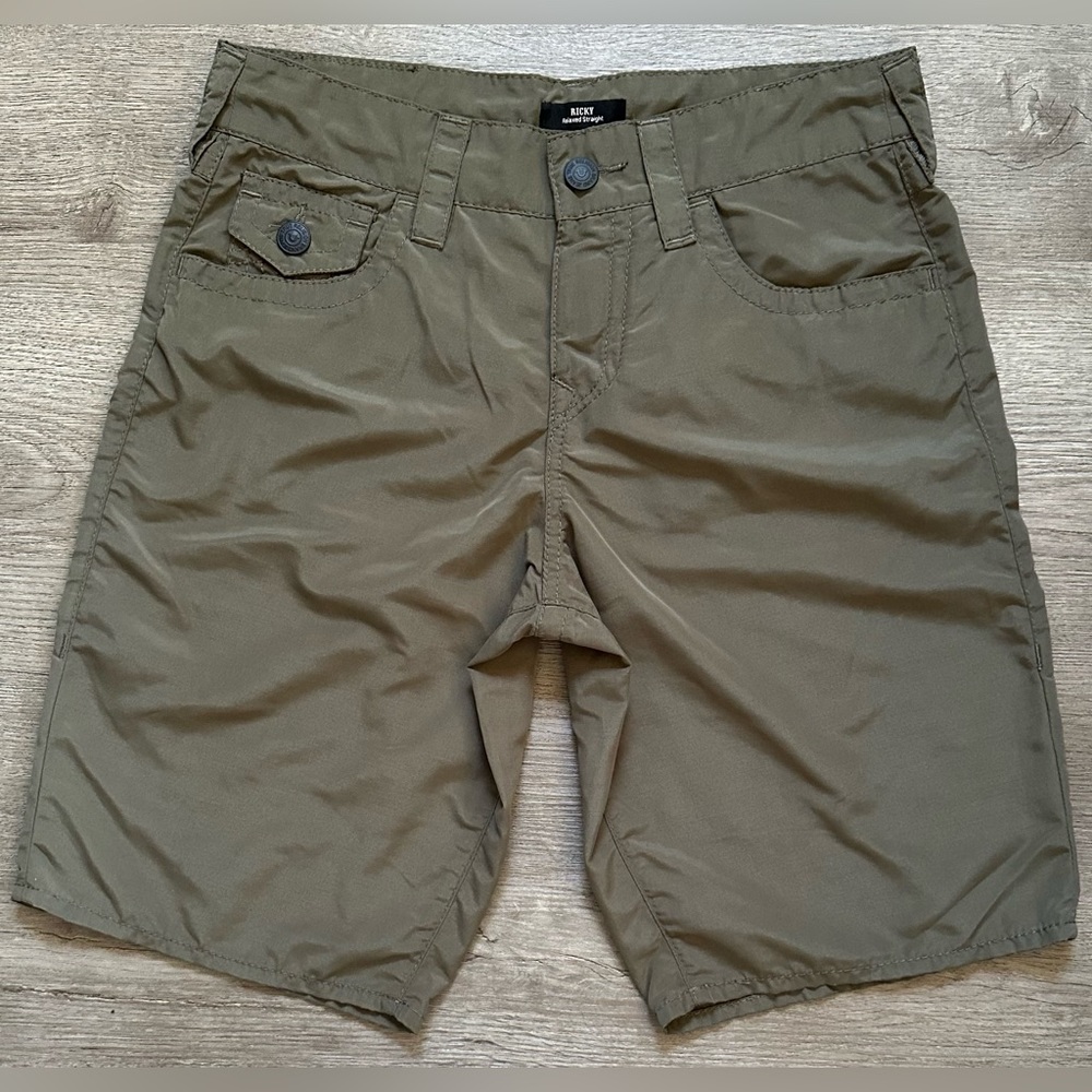 True Religion Ricky Relax Straight Big T Surf Board Swim Shorts In Kalamata Sz28